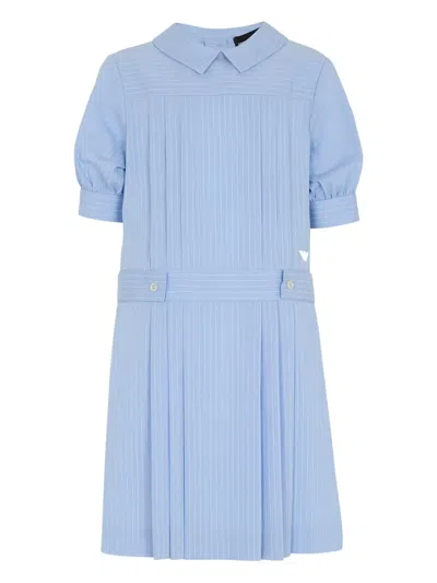 Emporio Armani Kids' Pinstripe Pleated Dress In Blue