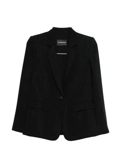 Emporio Armani Single-breasted Pinstriped Lurex Jacket In Black