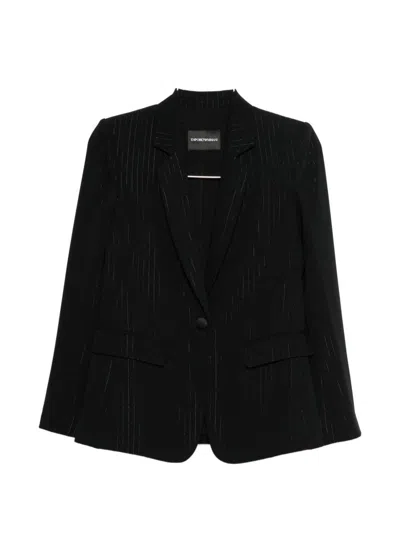 Emporio Armani Single-breasted Pinstriped Lurex Jacket In Black