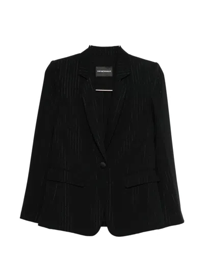 Emporio Armani Single-breasted Pinstriped Lurex Jacket In Black