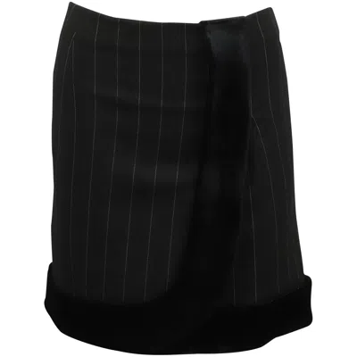Emporio Armani Pinstripe With Faux Fur Trim In Black Wool