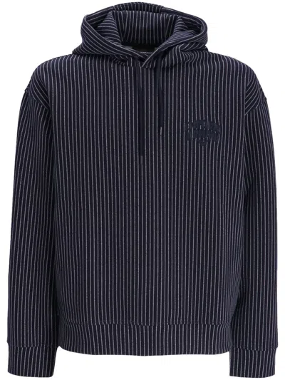 Emporio Armani Pinstriped Embroidered Logo Hoodie In Blau