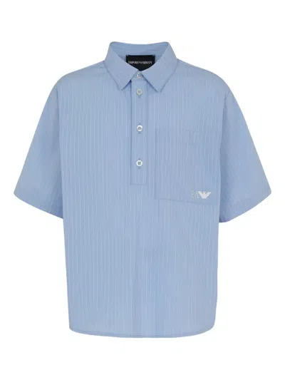 Emporio Armani Pinstriped Polo Shirt In Blue