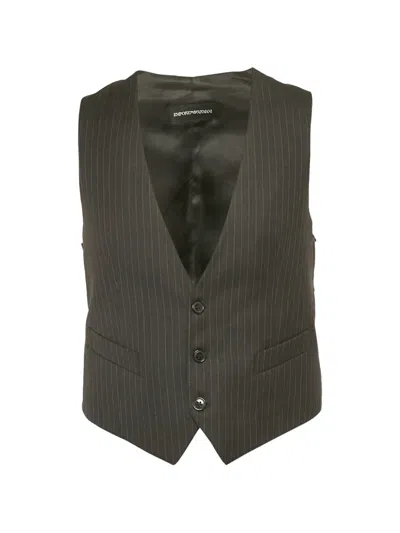 Pre-owned Emporio Armani Pinstriped Wool Vest In Gray