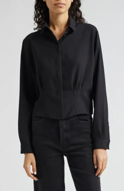 Emporio Armani Pintuck Crepe Crop Jacket In Solid Black