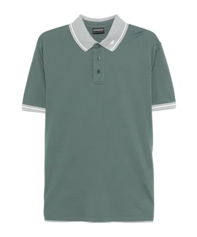 Emporio Armani Piped Collar Piqué Polo Shirt In Green