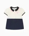 Shop Emporio Armani Piqué Dress With Polo-shirt Collar And Pleated Skirt In Two-tone