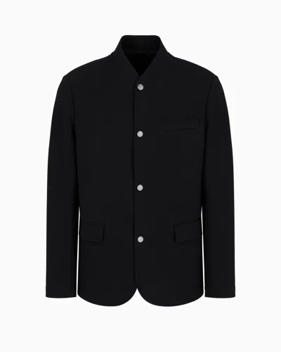 Emporio Armani Piqué Jersey-fleece Jacket With Press Studs In Black