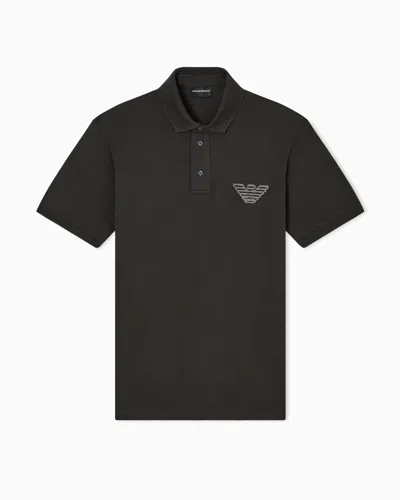 Emporio Armani Piqué Jersey Polo Shirt With Eagle Patch In Black