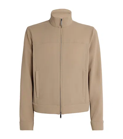Emporio Armani Pique Jersey Zip-up Sweatshirt In Beige