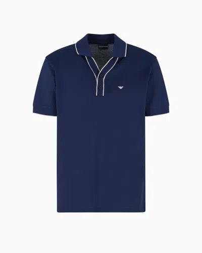 Emporio Armani Piqué Polo Shirt With Contrasting Edges In Blue