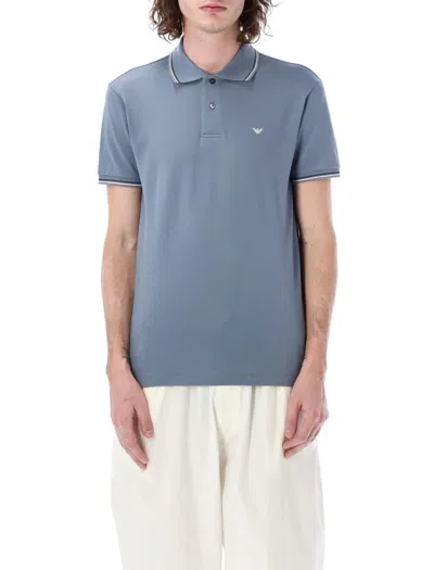 Emporio Armani Piqué Polo Shirt With Micro Eagle In Grey