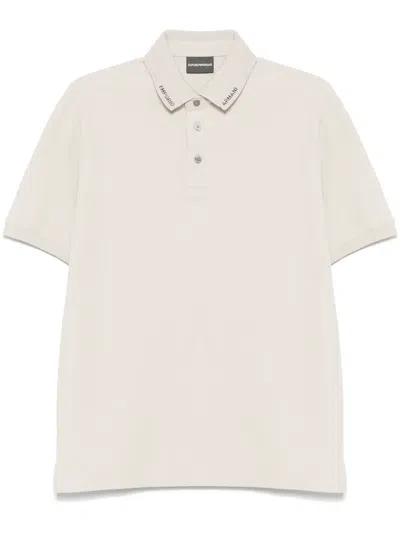Emporio Armani Logo Cotton Polo Shirt In Neutral