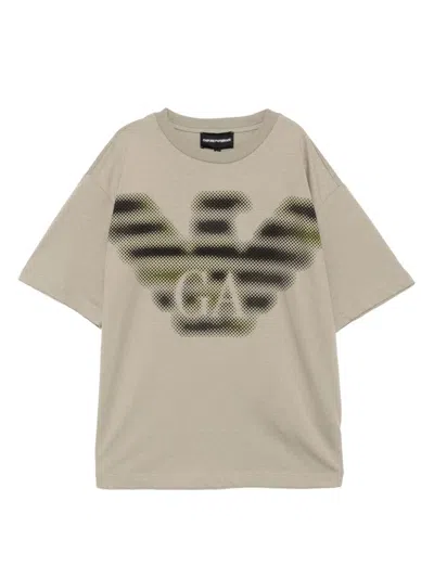 Emporio Armani Kids' Pixel Eagle Print T-shirt In Neutrals