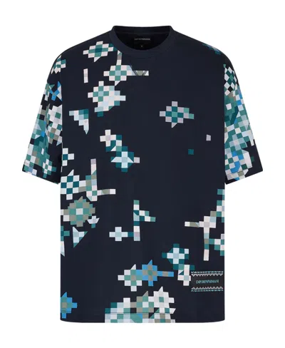 Emporio Armani Pixel-print Short-sleeve T-shirt In Black