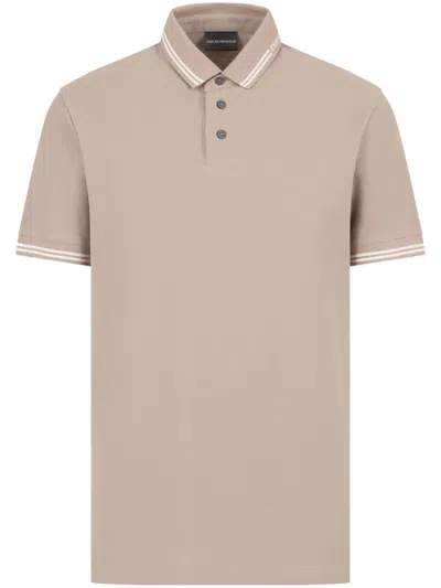 Emporio Armani Official Store Jersey Polo Shirt With Placed Logo In Brown