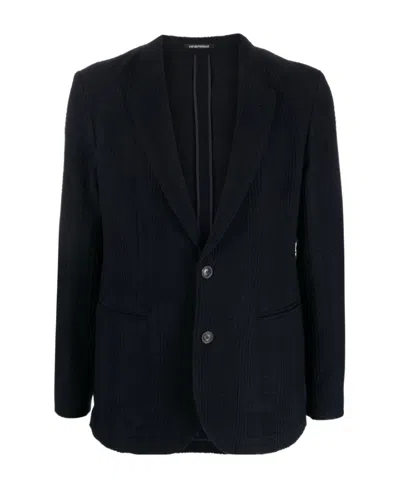 Emporio Armani Plaid-check Texture Single-breasted Blazer In Blue