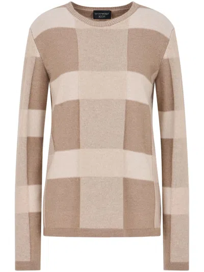 Emporio Armani Plaid Long-sleeve Knitted Top In Fancy Beige