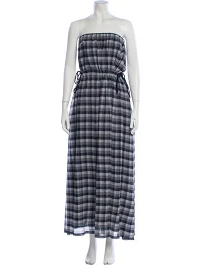 Pre-owned Emporio Armani Plaid Print Long Dress W/ Tags In Blue