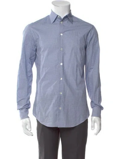 Pre-owned Emporio Armani Plaid Print Long Sleeve Dress Shirt In Blue