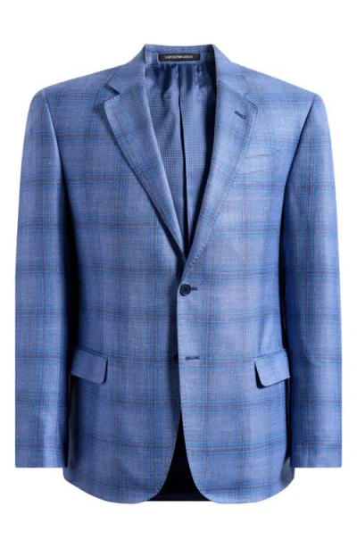 Emporio Armani Plaid Virgin Wool Blend Sport Coat In Blue