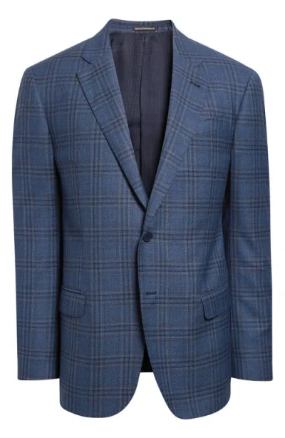 Emporio Armani Plaid Virgin Wool Sport Coat In Blue