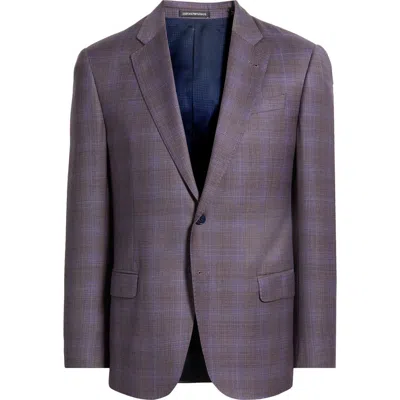 Emporio Armani Plaid Virgin Wool Sport Coat In Purple
