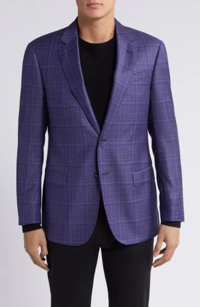 Emporio Armani Plaid Virgin Wool Sport Coat In Purple