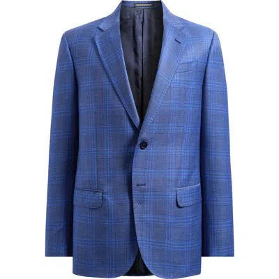 Emporio Armani Plaid Virgin Wool Sport Coat In Royal Blue