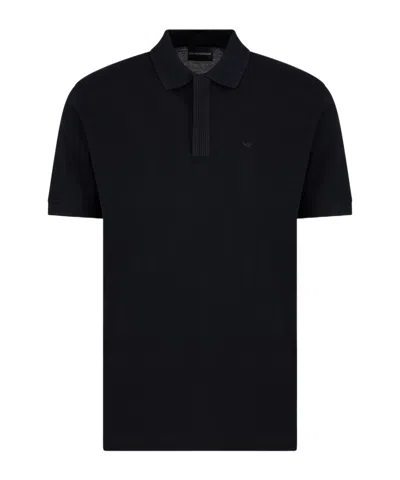 Emporio Armani Plain Jersey Polo Shirt In Black
