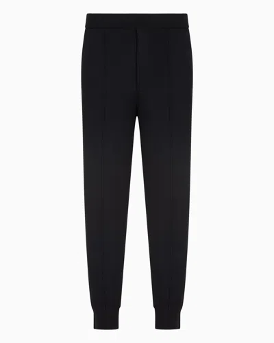 Emporio Armani Plain-knit Joggers With Front Ribs In Blue