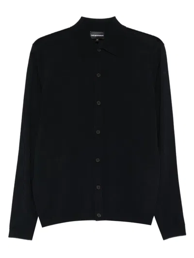 Emporio Armani Plain-knit Virgin-wool Cardigan In Black