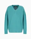 Emporio Armani Official Store Plain-knit, Virgin-wool, Seamless V-neck Jumper In Green
