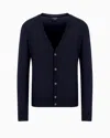 Emporio Armani V-neck Cardigan Made Of Plush-knit Virgin Wool In Navy Blue