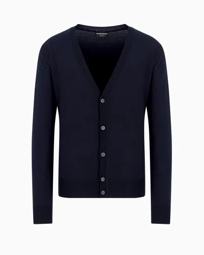 EMPORIO ARMANI PLAIN-KNIT, VIRGIN-WOOL V-NECK CARDIGAN