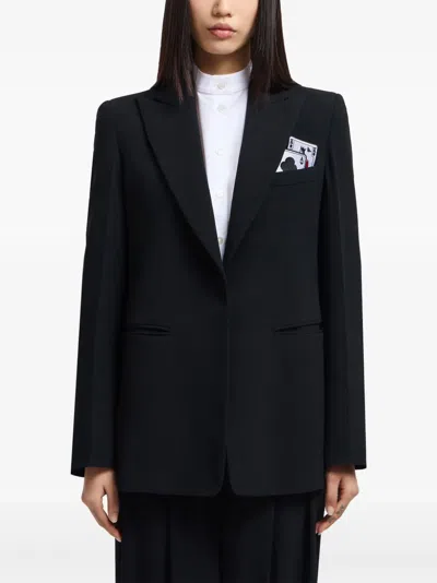 Emporio Armani Playing Card-patch Pocket Blazer In Black