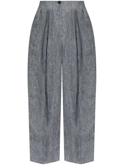Emporio Armani Pleat-detail Chambray Trousers In Blue
