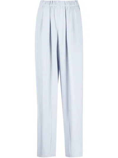 Emporio Armani Pleat-detail Straight-leg Trousers In Blue