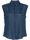 Emporio Armani Pleat-detailing Chambray Shirt In Blue