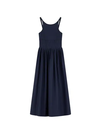 Emporio Armani Pleated A-line Maxi Dress In Blue