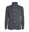 Emporio Armani Guru-collar Jacket With Off-centre Fastening In Bark-effect Armure Fabric In Gray