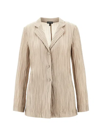 Emporio Armani Pleated Blazer In Brown