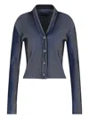 Emporio Armani Bicolor Ribbed Striped Cardigan Sweater In Blue