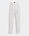 Emporio Armani Cotton And Linen Blend Checkered Trousers In Light Grey