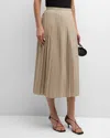 Emporio Armani Pleated Cotton Poplin Midi Skirt In Beige