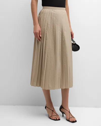 Emporio Armani Pleated Cotton Poplin Midi Skirt In Brown