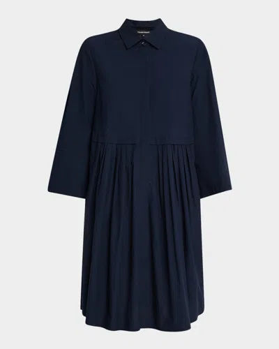 Emporio Armani Pleated Cotton Poplin Shirtdress In Navy Blue