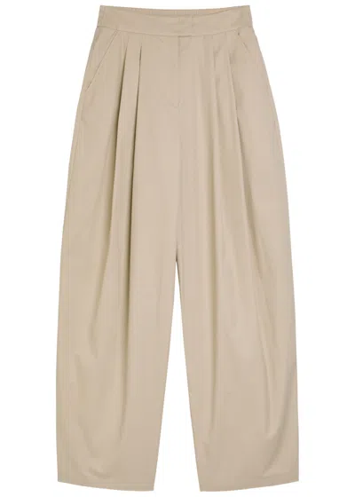 Emporio Armani Pleated Cotton-poplin Trousers In Brown