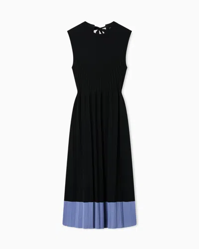 Emporio Armani Pleated Contrast-hem Knit Midi Dress In Black