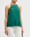 Emporio Armani Pleated Ruffle Sleeveless Top In Hunter Green
